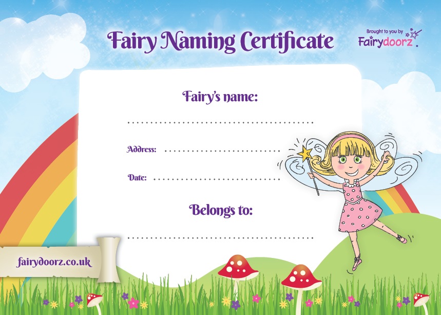 FREE fairy naming certificate for your Fairydoorz home